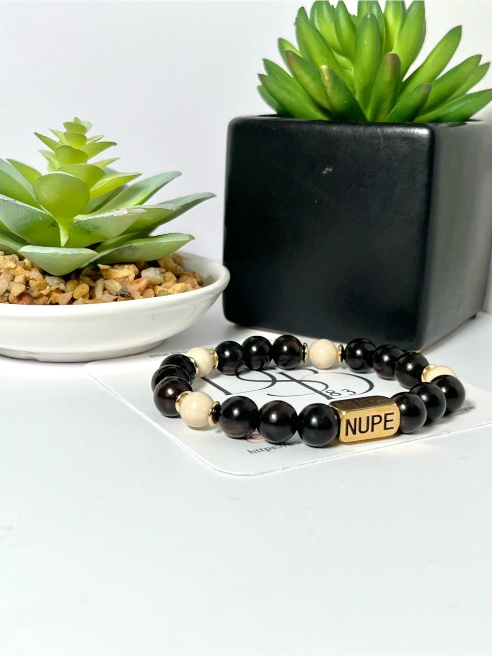 Kappa Alpha Psi Nupe Ebony Wood and Cream Beaded Men’s Bracelet